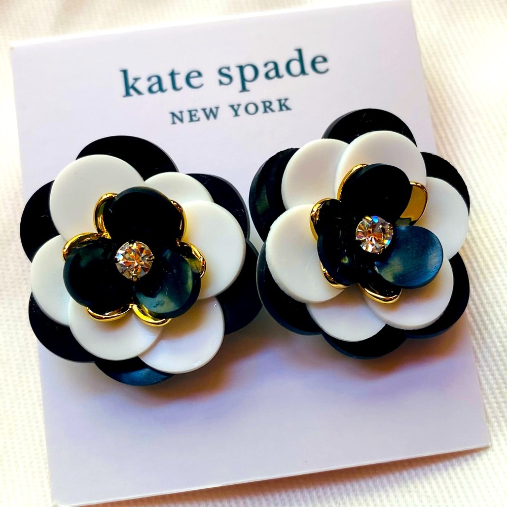 NWT Kate Spade Peonies Earrings Black White Gold